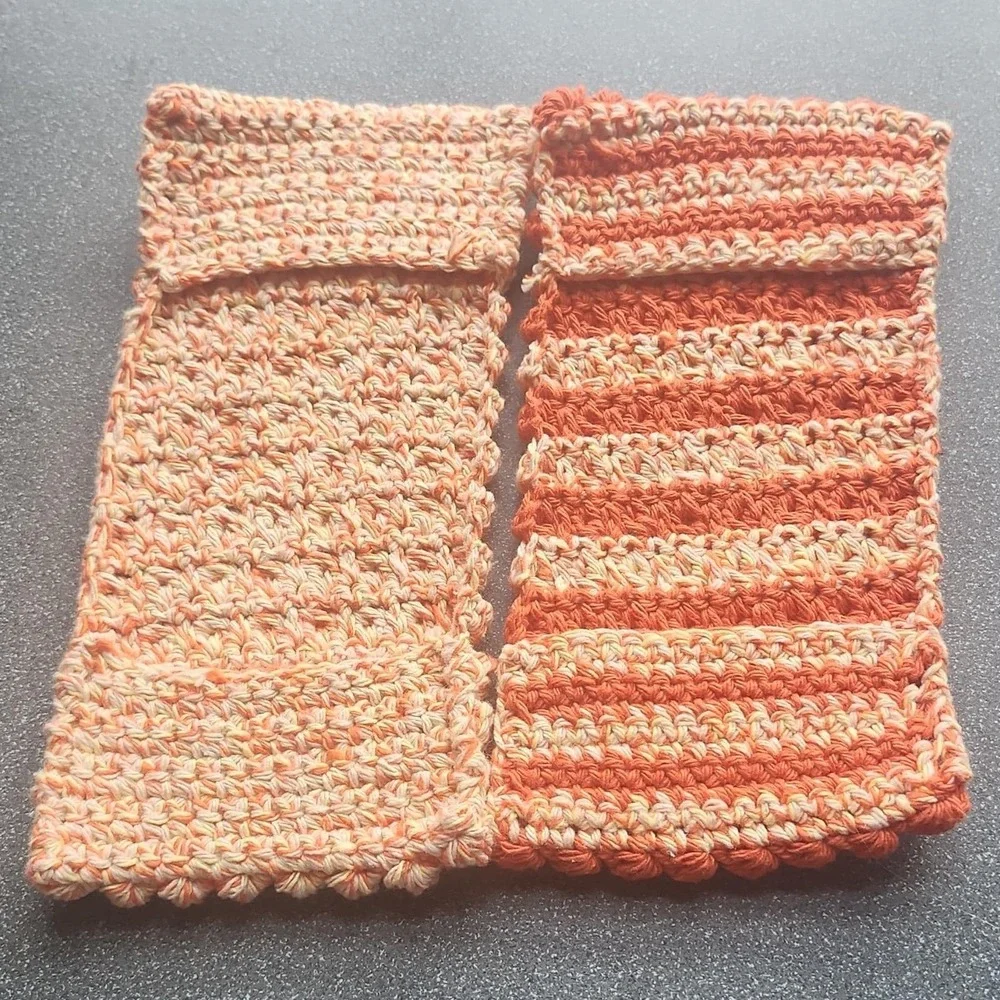 Handmade Crocheted swifter covers.‎ Reusable.  Set of 2 Orange and Beige
